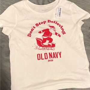 FLAWS: Old Navy Kids White Tee with Red Santa Graphic